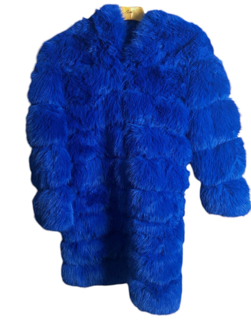 The Beauty Optimal Product Royal Blue Faux Fur Paneled Hooded Long Coat - Size S